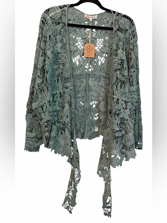 NEW!! 🔥 A Rare Bird Crochet 🦋 Butterfly Throwover Cardigan Boho Lace O/S NWT - Picture 4 of 11